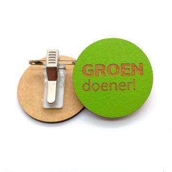 Badge, gerecycled houtvezels - eigen kleur